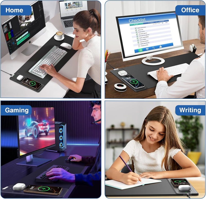 abc.mat Magnetic Wireless Charging Mouse Pad, 27.5"x11.8" Gaming Desk Mat with Superior Stitched Edges, Non-Slip Base, Waterproof Smooth Desk Writing Pad for Gamer, Office & Home, Black - Image 4